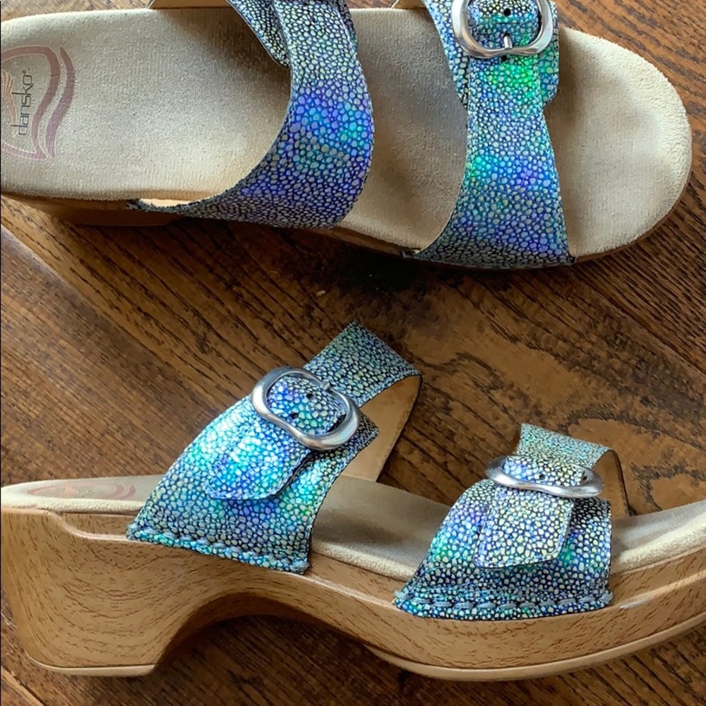Dansko size 40 two strap slides. Leather upper.